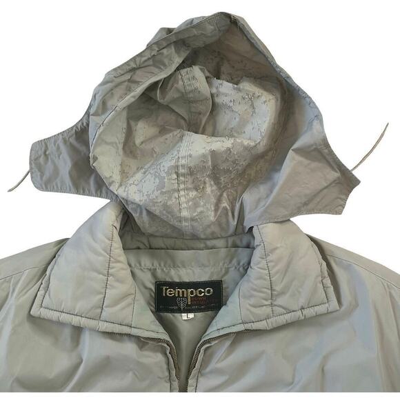Vintage 80's Temco Goose Down Light Gray Coat Jacket with Foldable Hood Size L - Picture 5 of 10